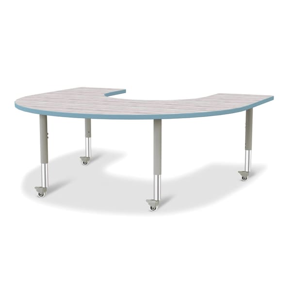Berries Horseshoe Activity Table, 60 in. x 66 in., Mobile, Driftwood Gray/Coastal Blue/Gray